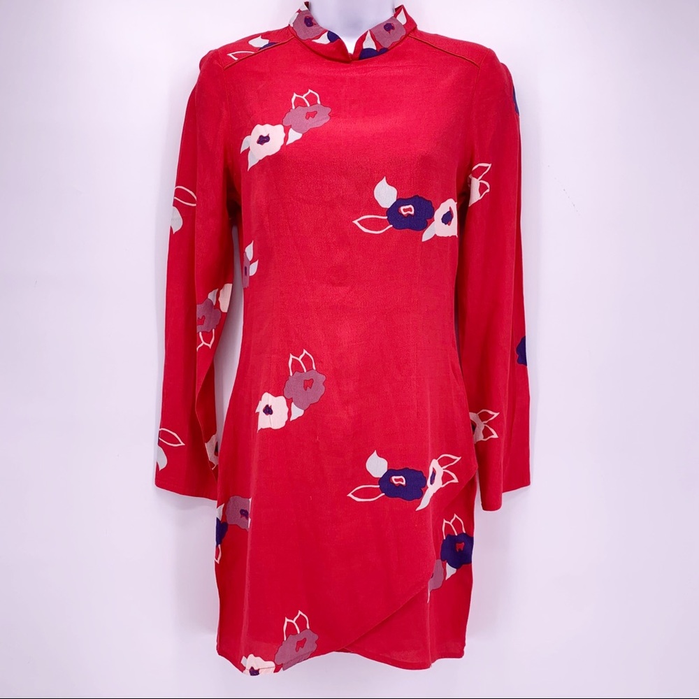 Rollas Red Floral Long Sleeve Shift Dress Size XS